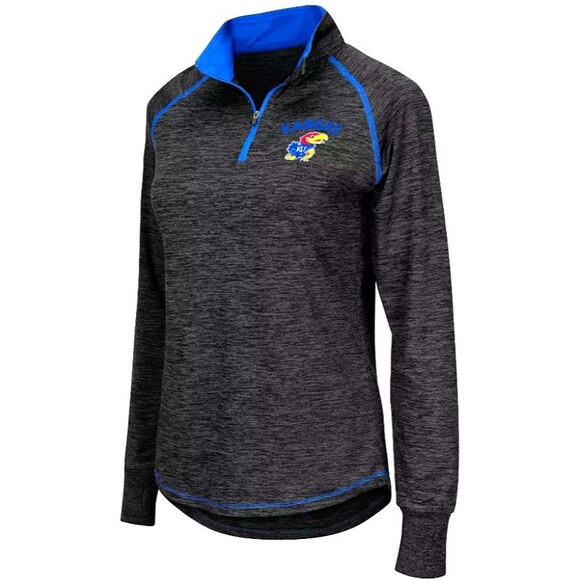 Tops - Womens Colosseum Black KU Kansas Jayhawks Quarter Zip Long‎ Sleeve Shirt Top XL